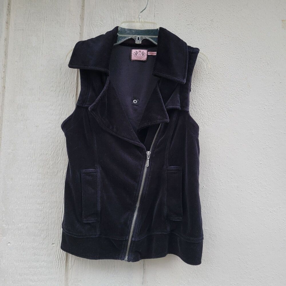 Juicy couture black velour moto assymetric vest sz p (petite) Y2K